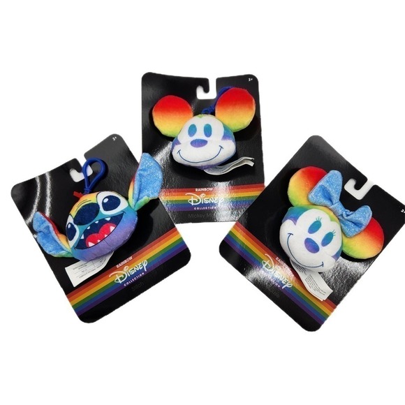 Set Of Three
Disney 
Rainbow Collection 
Minnie Mouse Plush
Mickey Mouse
Stitch - Picture 1 of 5